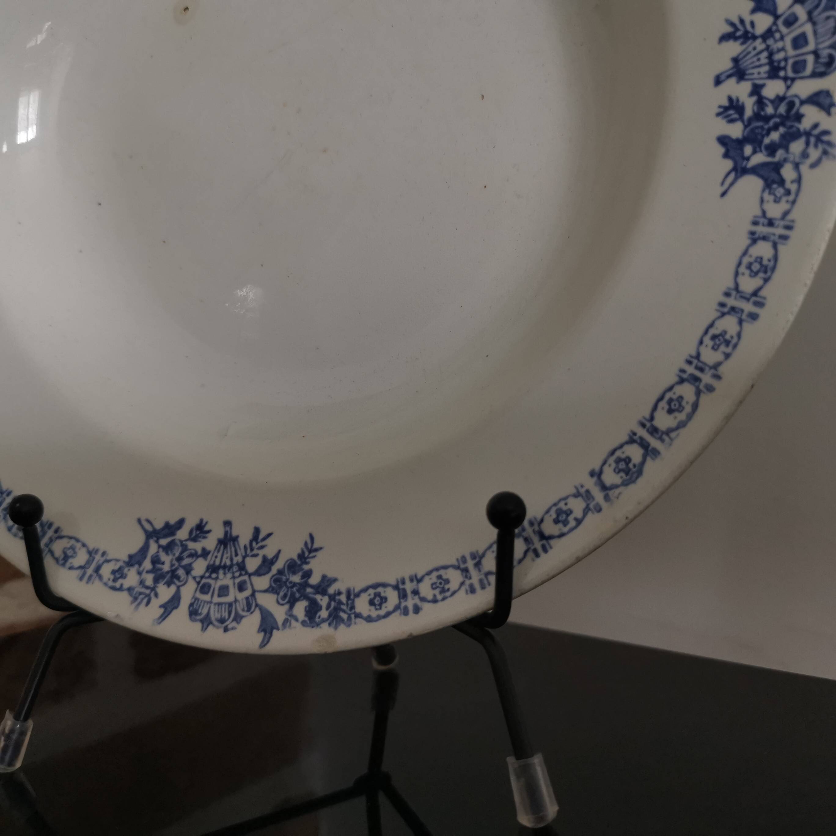 3 soup plates with blue frieze & St Amand fans