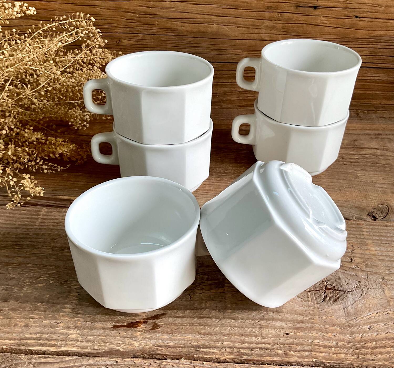 6 large octagonal cups sarreguemines france