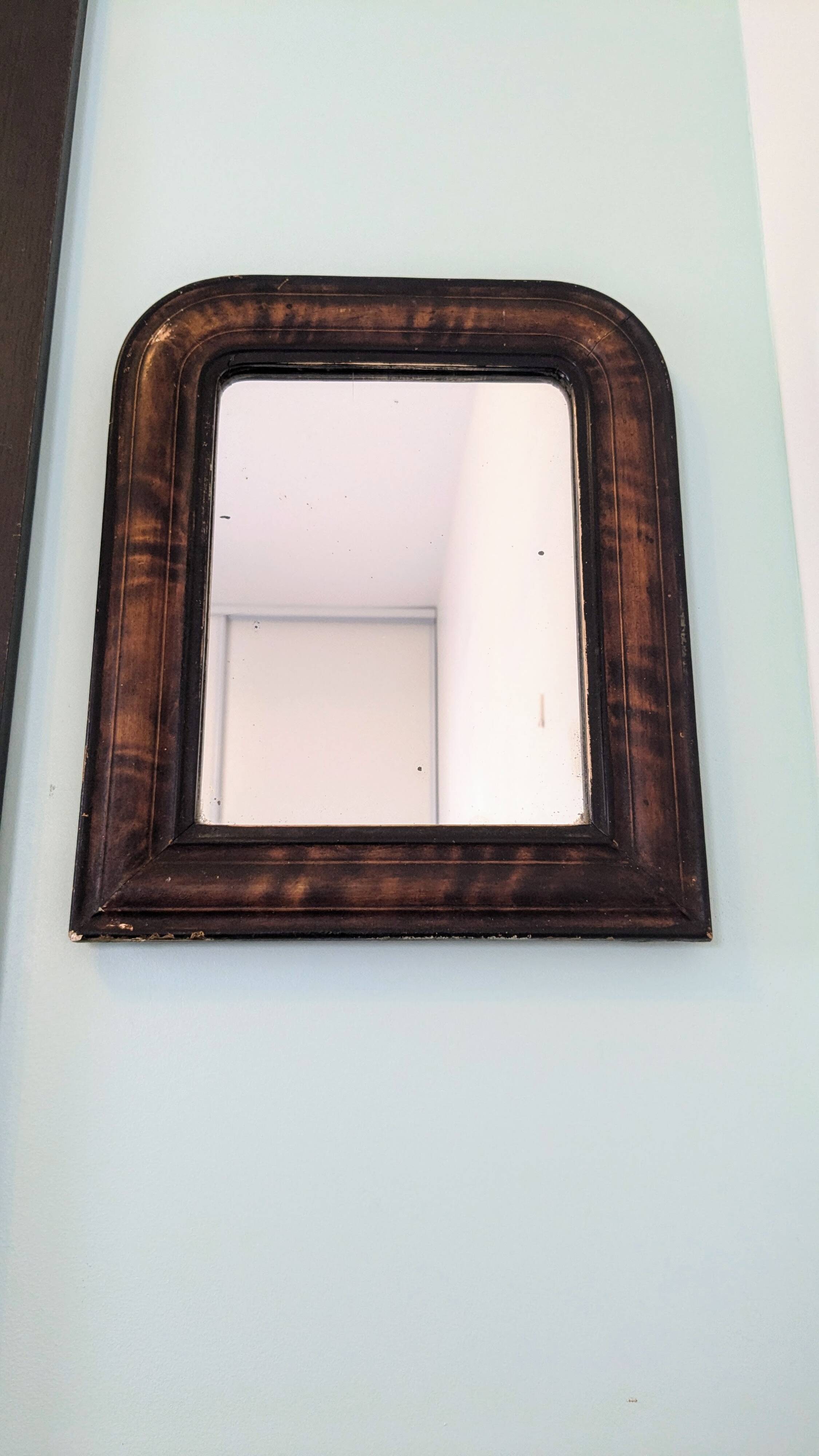 19th century Louis-Philippe mirror – original glass & marbled frame – 37x31 cm