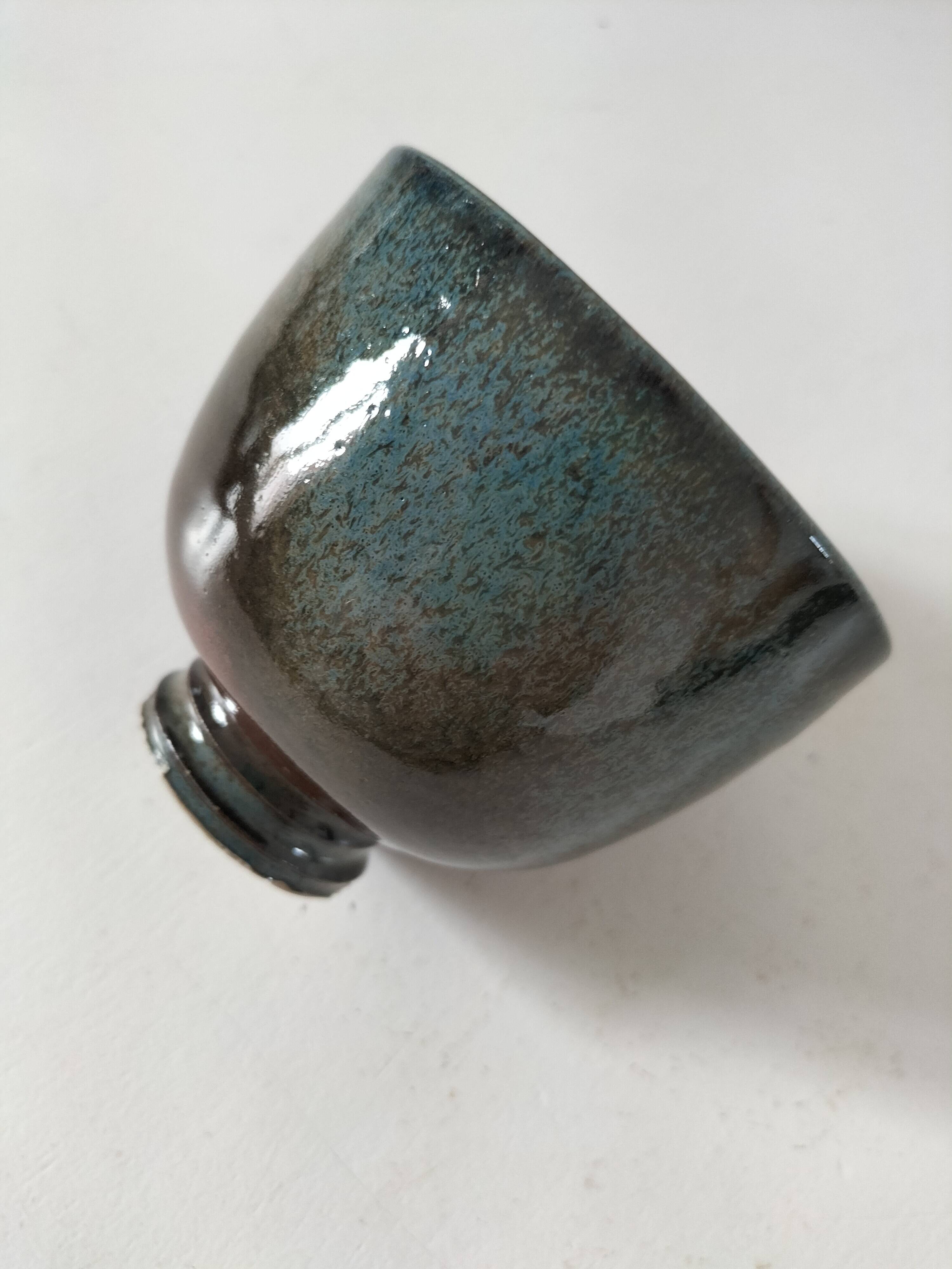 Duo de gobelets en grès émaillé bleu et vert