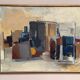 Large original Swedish oil on canvas - 'Blue Bottle and Books' by Gustav Adolf Johansson - 1962 - vintage and framed