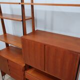Mid century modular teak bookcase with bar unit, Italy 1950s