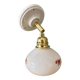 Vintage globe wall sconce in white opaline glass with floral decorations