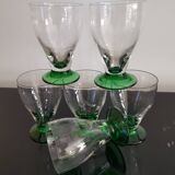 6 verres à pieds coloré vert, années 1930