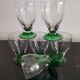 6 OLD COLORED GREEN STEMMED GLASSES FROM THE 1930S