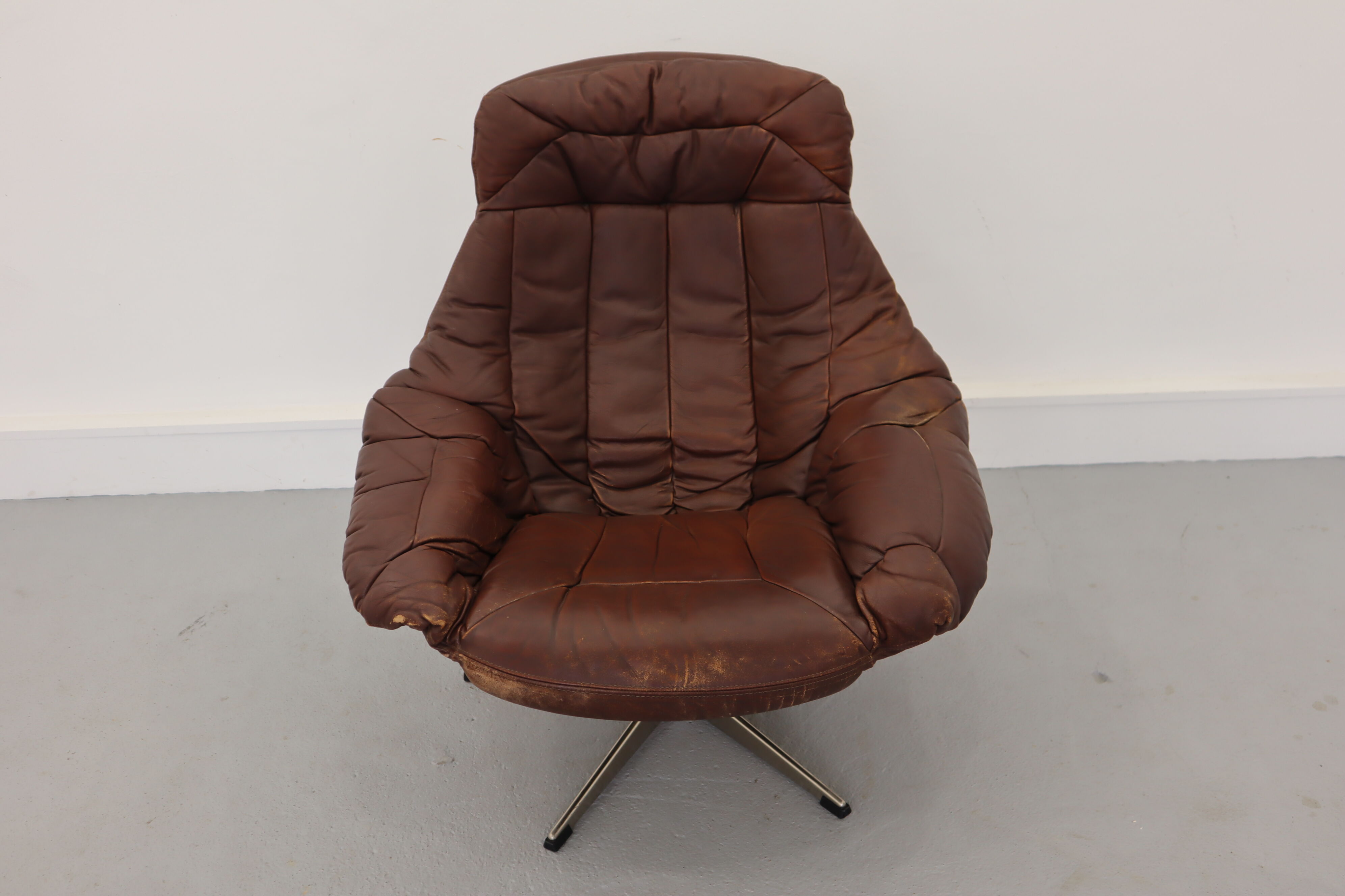 Swivel armchair and stool by h. w. klein for bramin, 1970s, set of 2