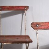 Anciennes chaises de jardin pliantes rouges (vers 1920). Ensemble de 4 pièces
