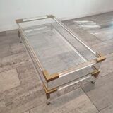 Table basse en verre acrylique et laiton, 1985