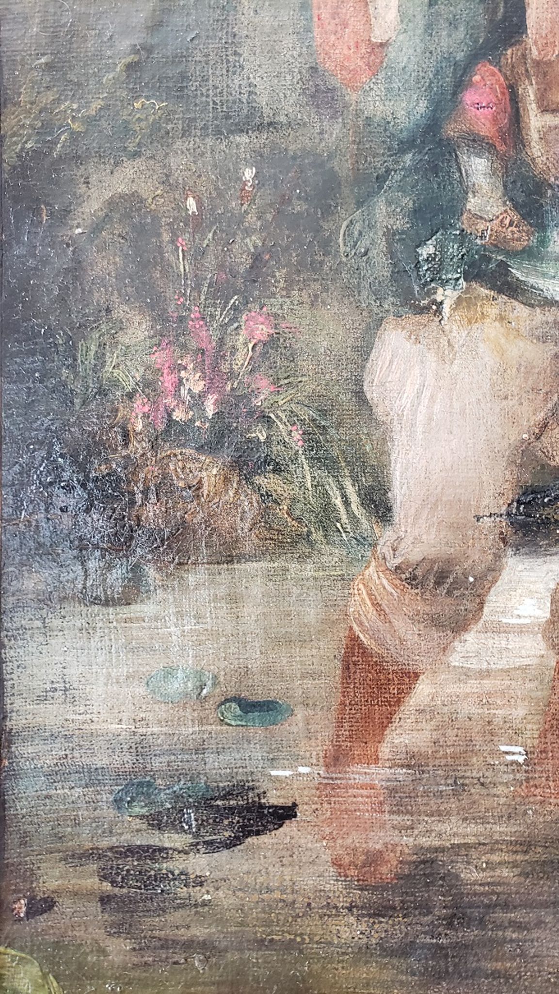 Huile sur toile "Le Gué" Ecole XIXème