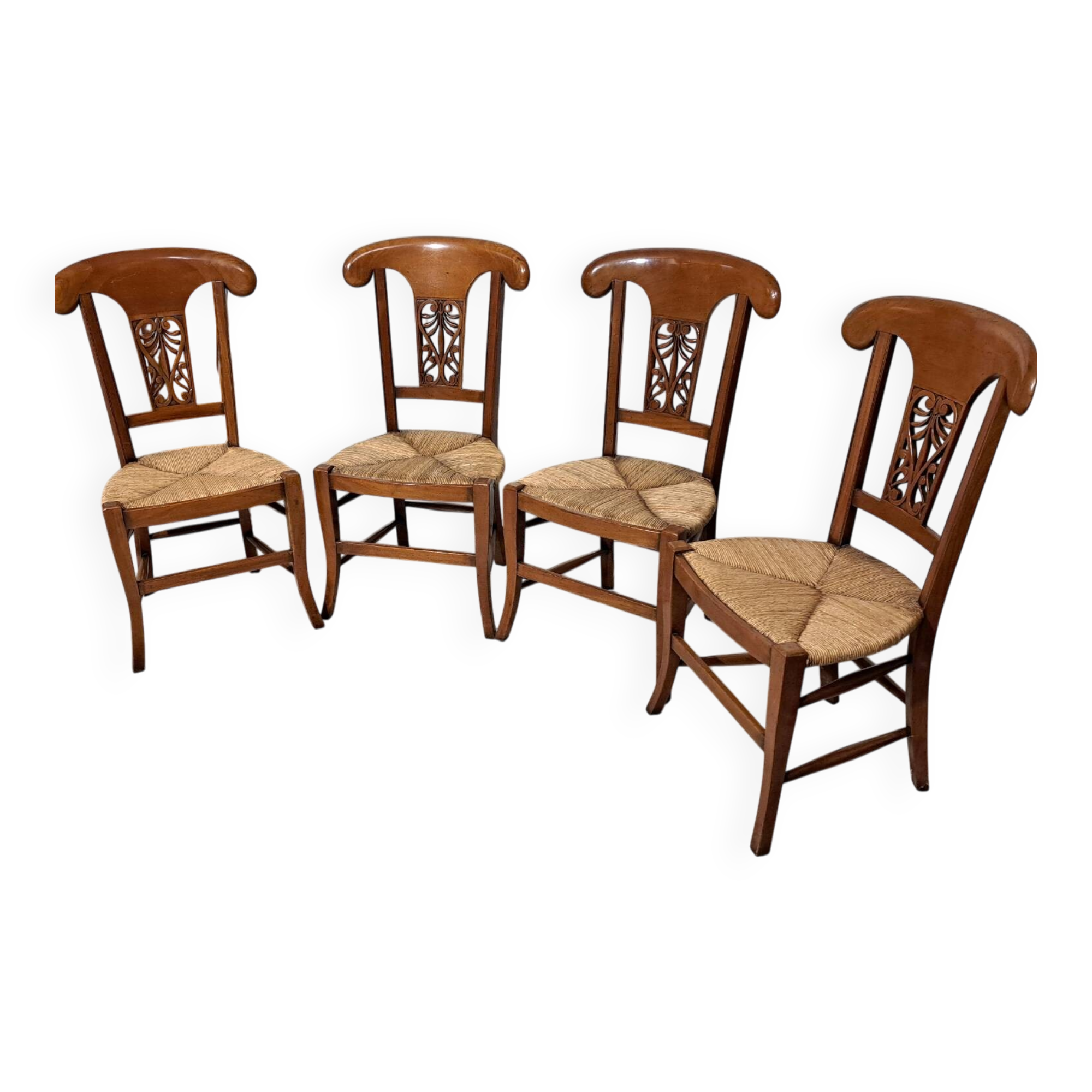 4 solid wood chairs with rush seats