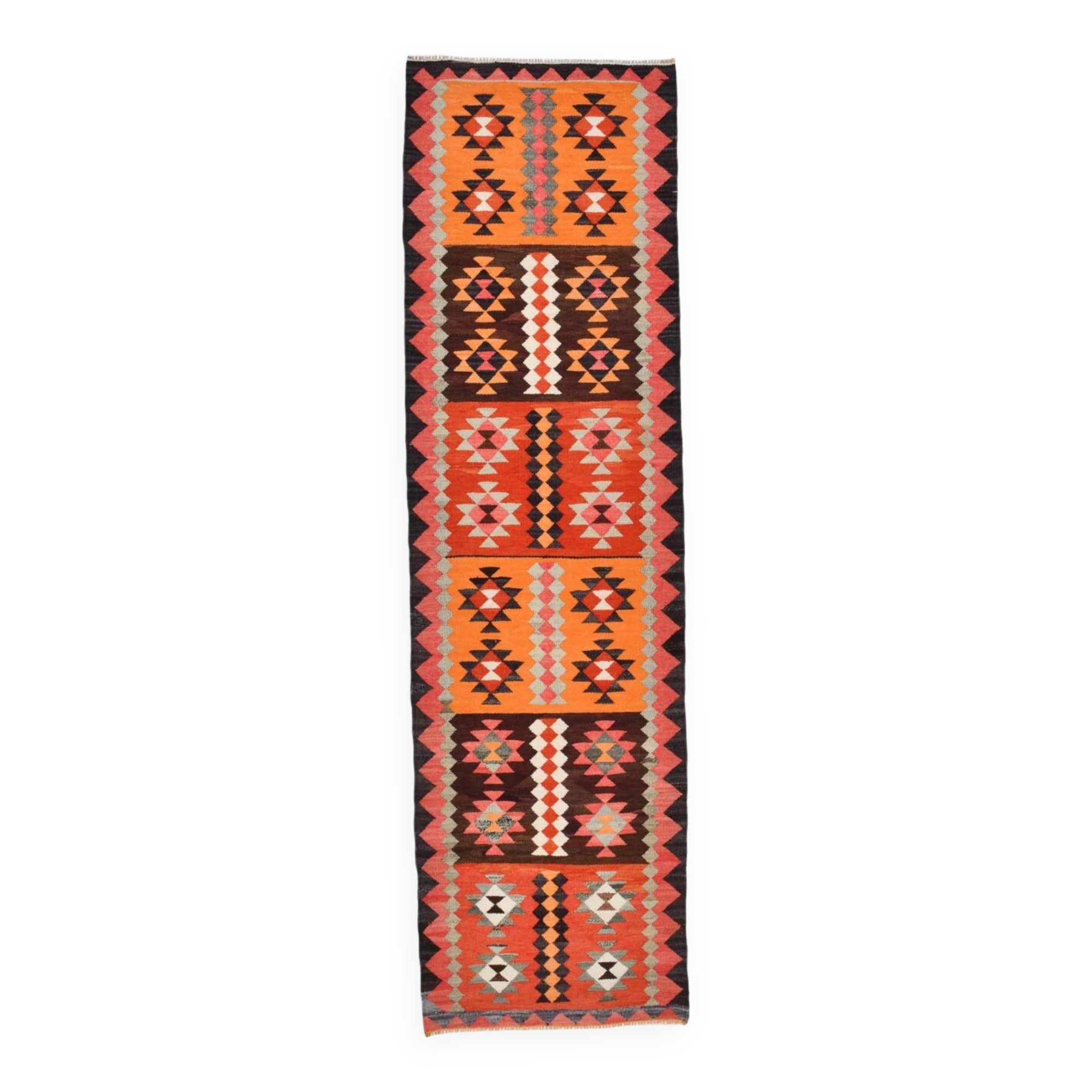 3x11 Orange Tribal Kilim Runner Rug 93x330Cm