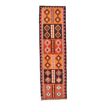 3x11 Orange Tribal Kilim Runner Rug 93x330Cm