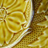 Set of plates, artichoke dishes, mustard yellow earthenware Gien vintage