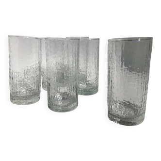 6 Orangeade long drink glasses in crocodile relief