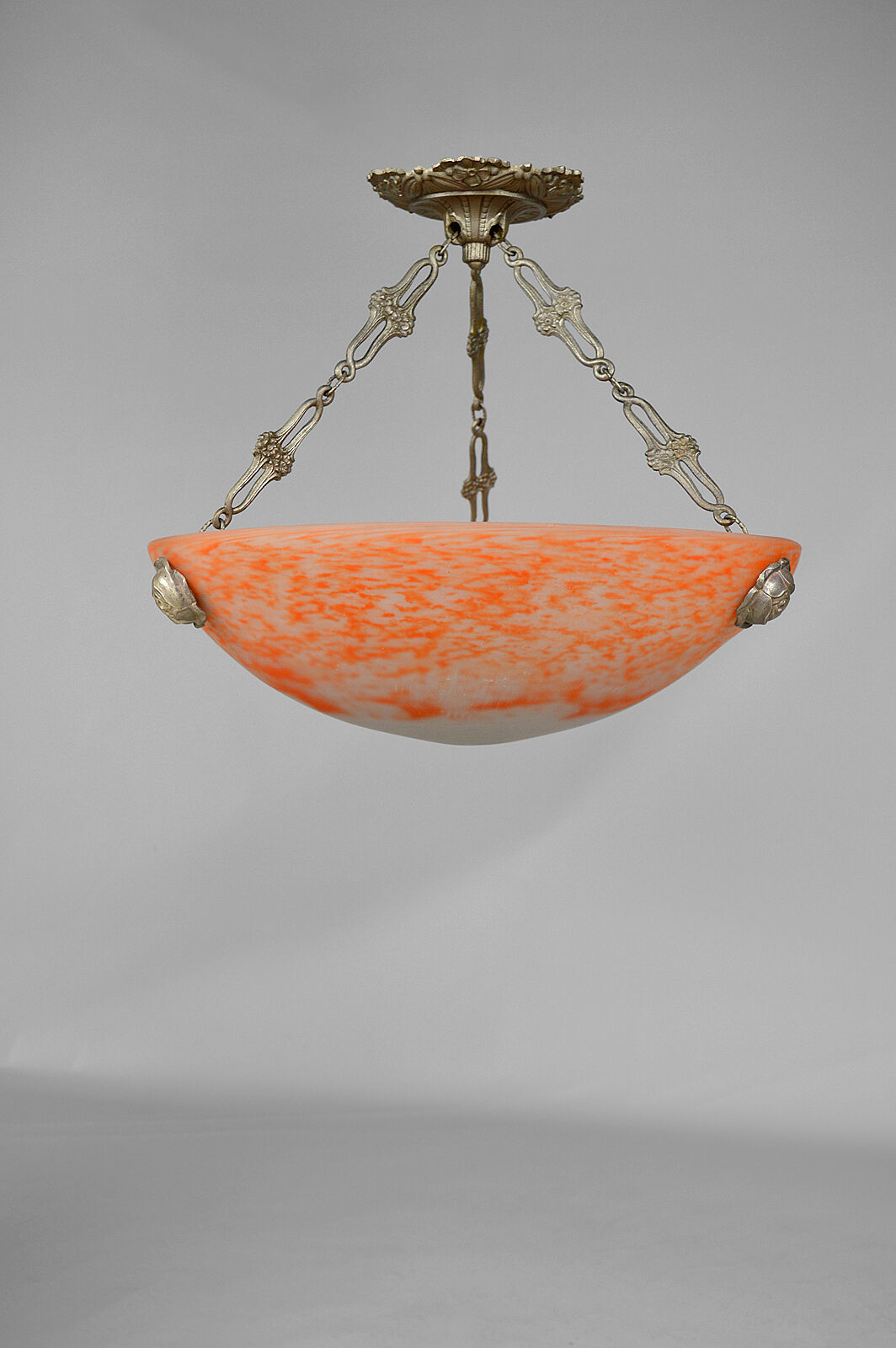 Art Deco pendant lamp in silver bronze, France, circa 1925
