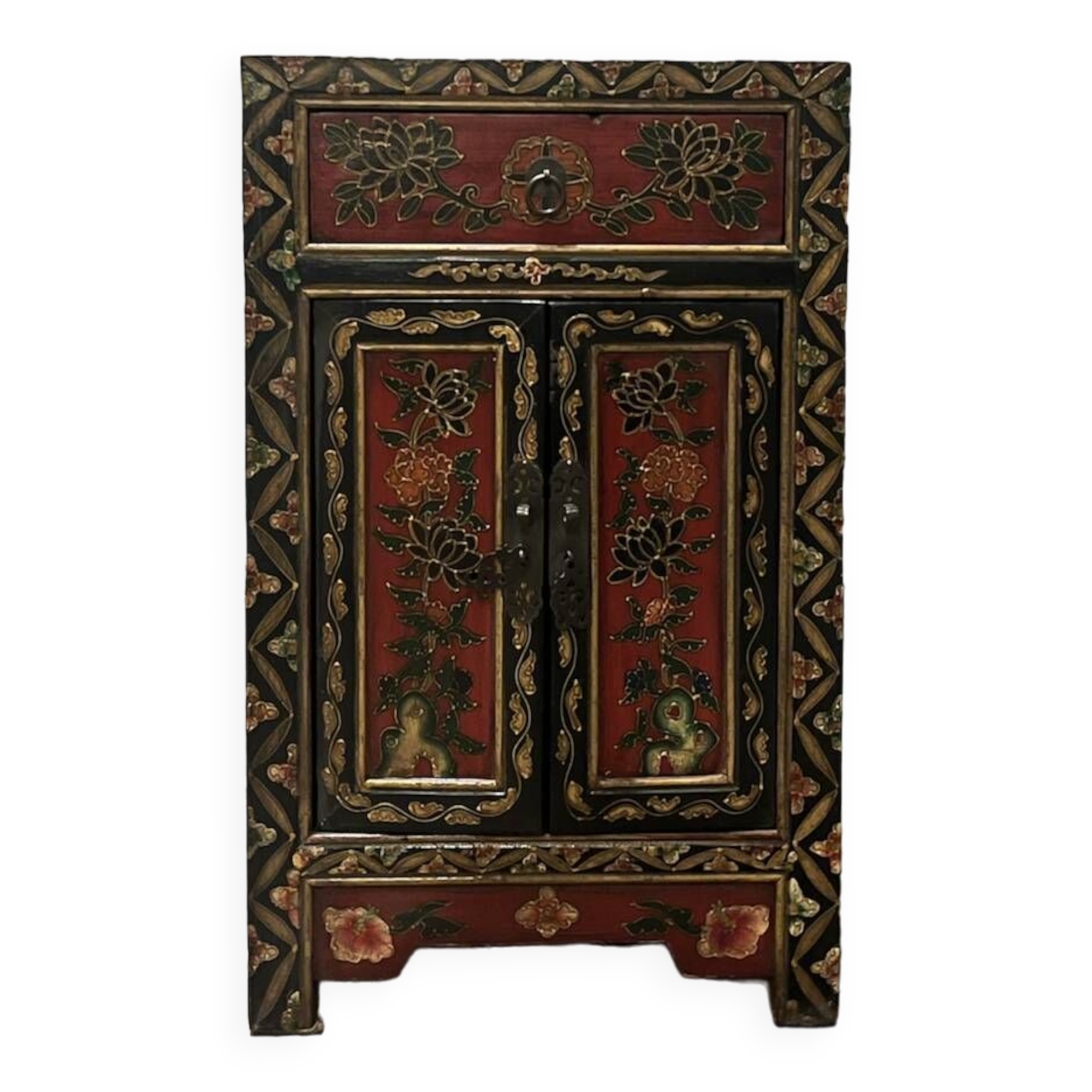 Small vintage Chinese hand painted cabinet / chest of drawers