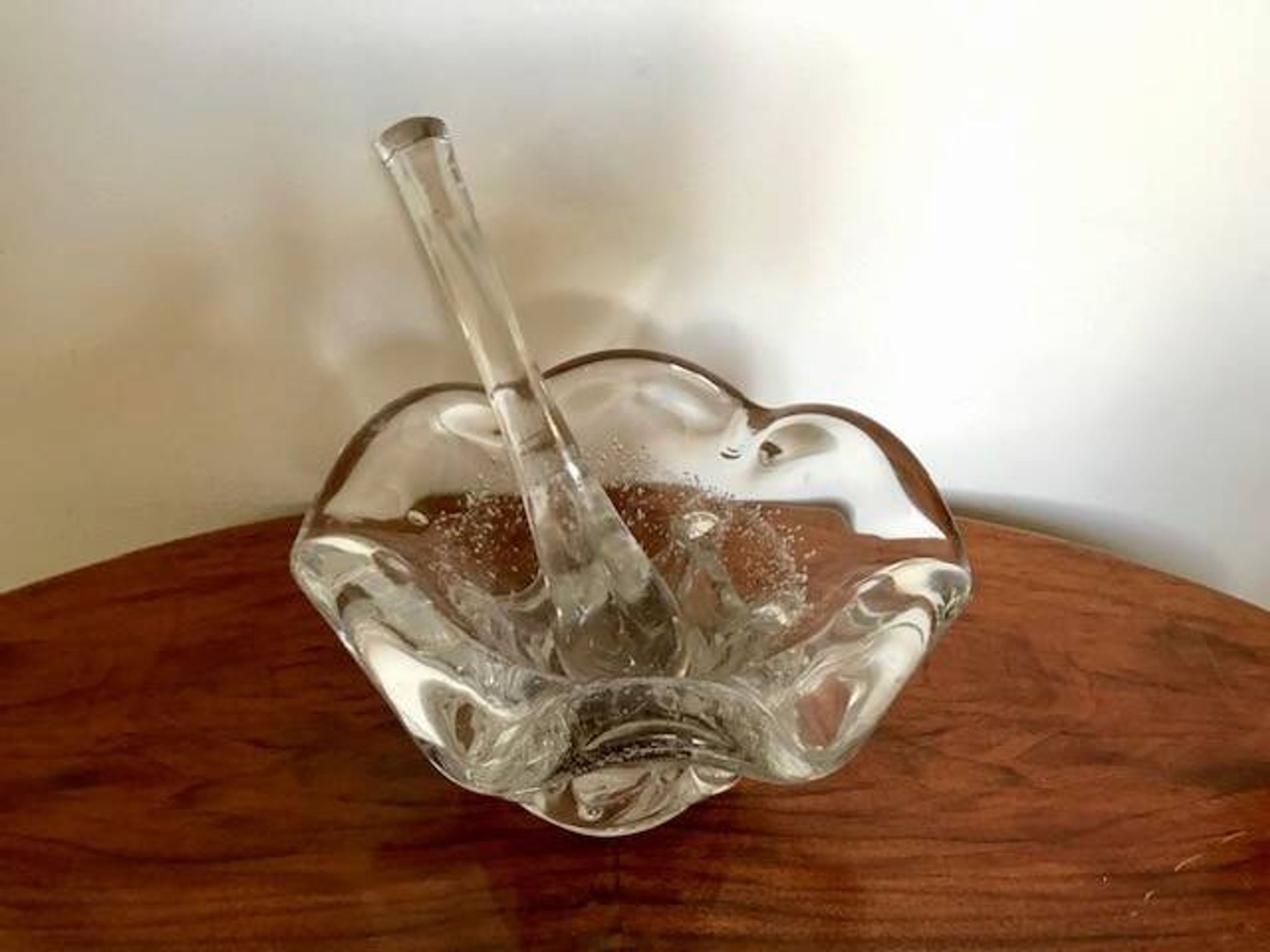 Vintage, empty glass pocket mortar from Biot around 1970.