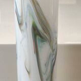 Tubular vase in white opaline, polychrome smoke volutes. Snowflake/Dalian Co. Ltd. High 29 cm