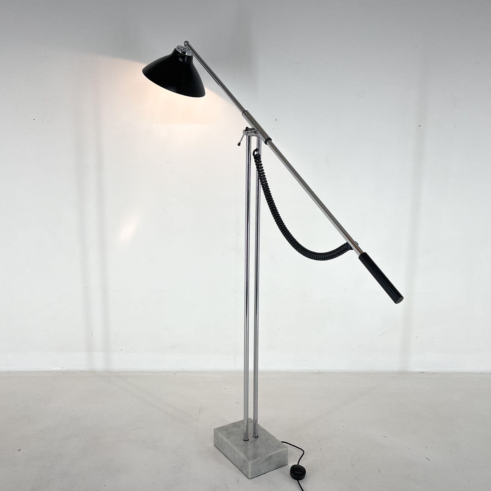 1960's italian adjustable chrome & marble floor lamp