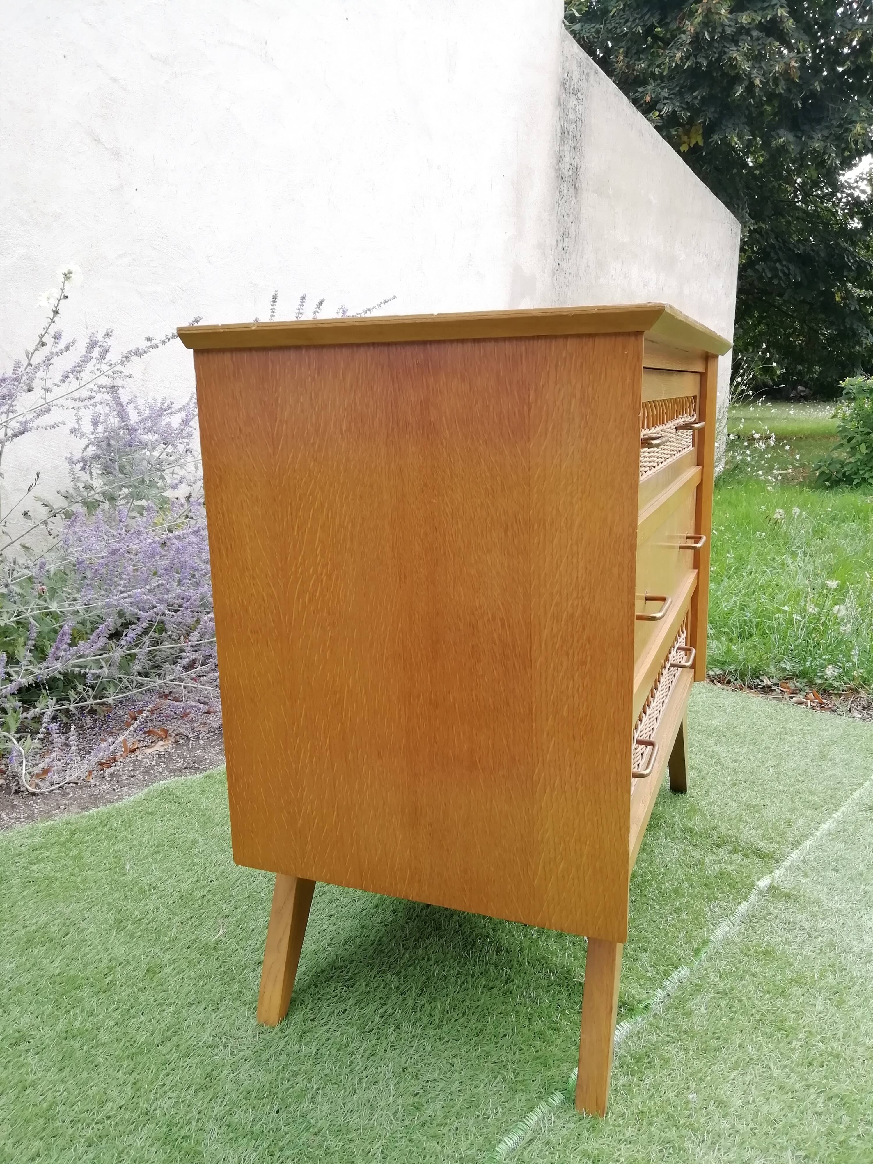 Chest of drawers in rattan 1950s