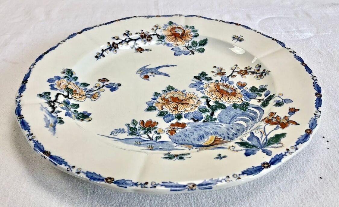 Large flat Gien rooster model and peonies 1938 1960