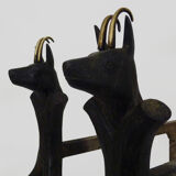 Pair of zoomorphic cast iron chimney pegs representing Isards. 50s