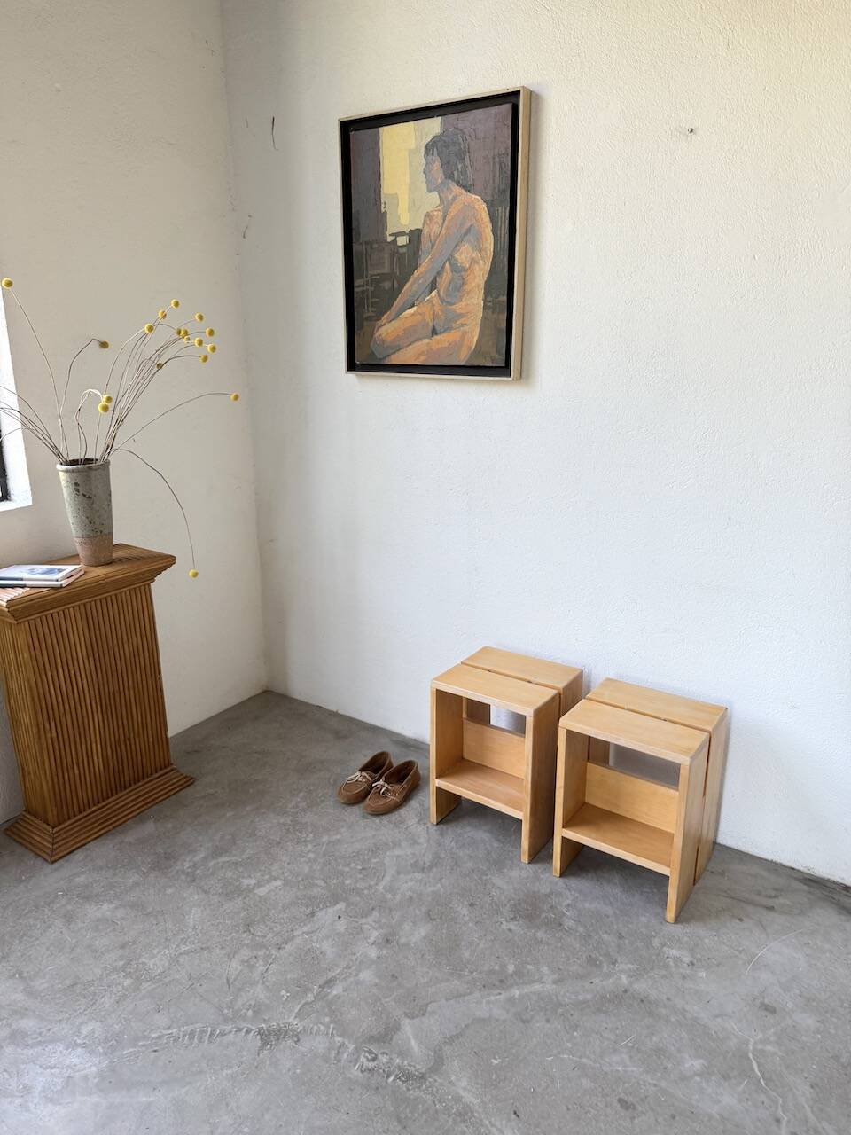 Pair of pine stools or bedside tables, mountain furniture, 1950s