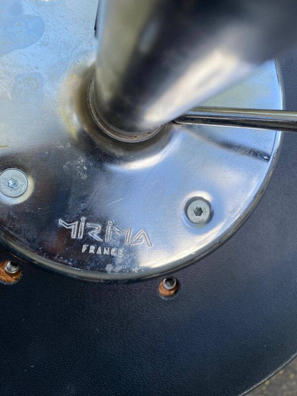 2 tabourets haut de bar Mirima France 1970 acier et cuir beige