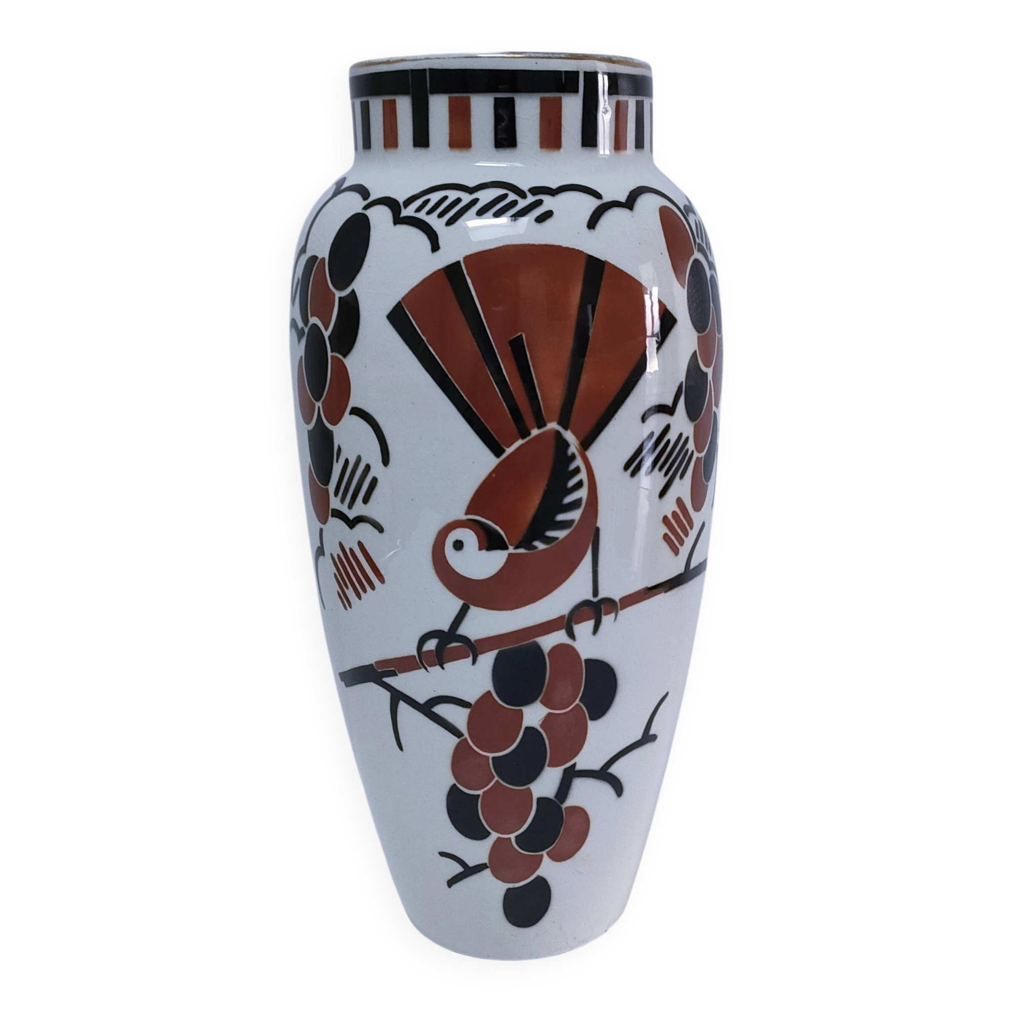 Vase Art déco Keller Guérin "Ceylan" décor oiseaux