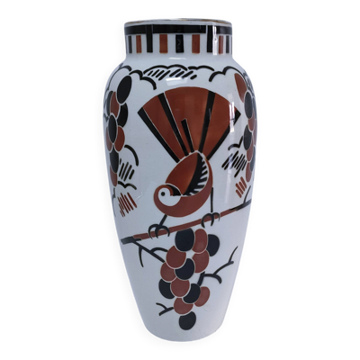Vase Art déco Keller Guérin ''Ceylan'' décor oiseaux