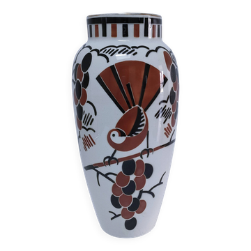 Art Deco vase by Keller Guérin "Ceylan" with bird decoration.