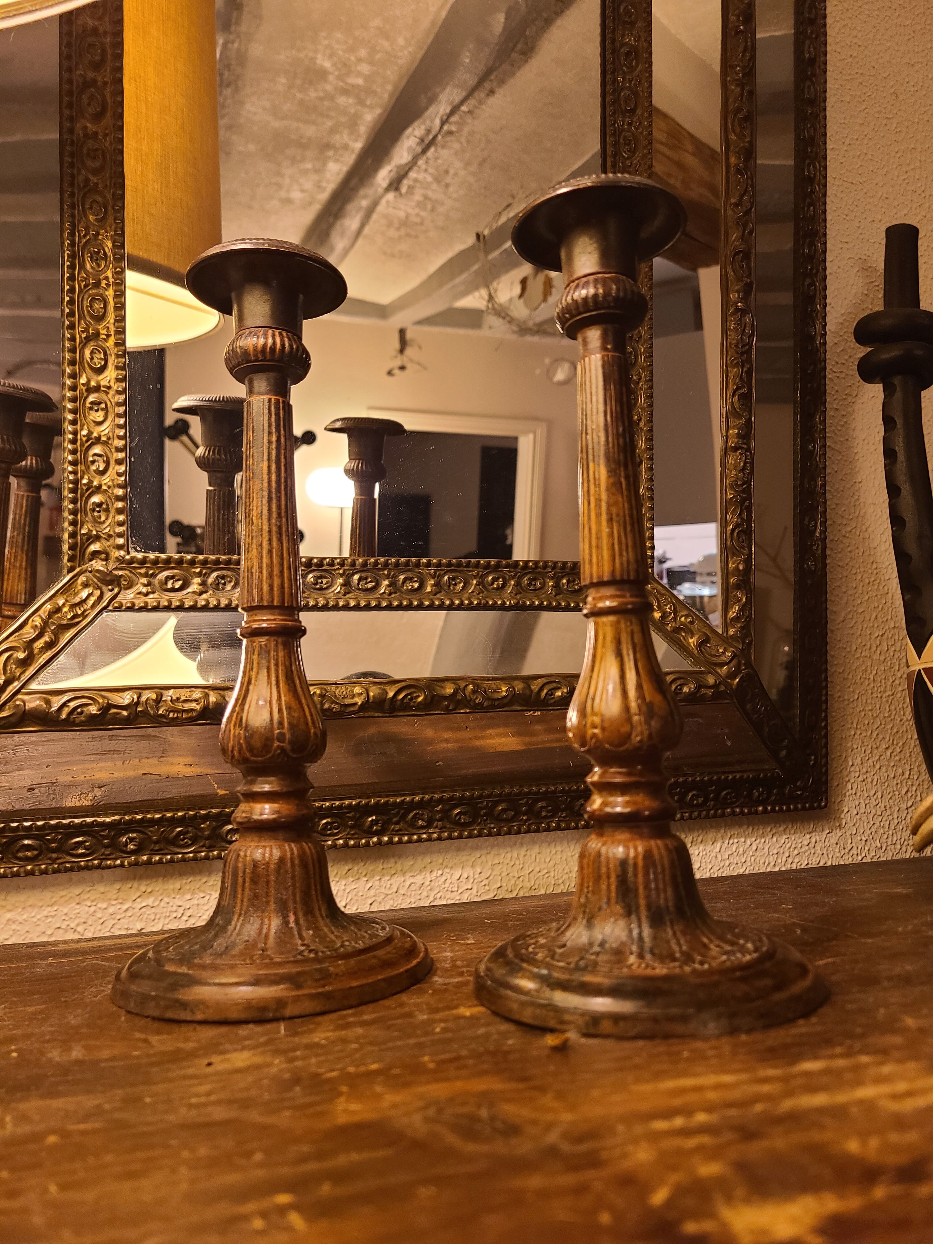 Antique bronze candlesticks