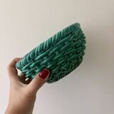 Vintage green earthenware plate/basket with fruit decorations.