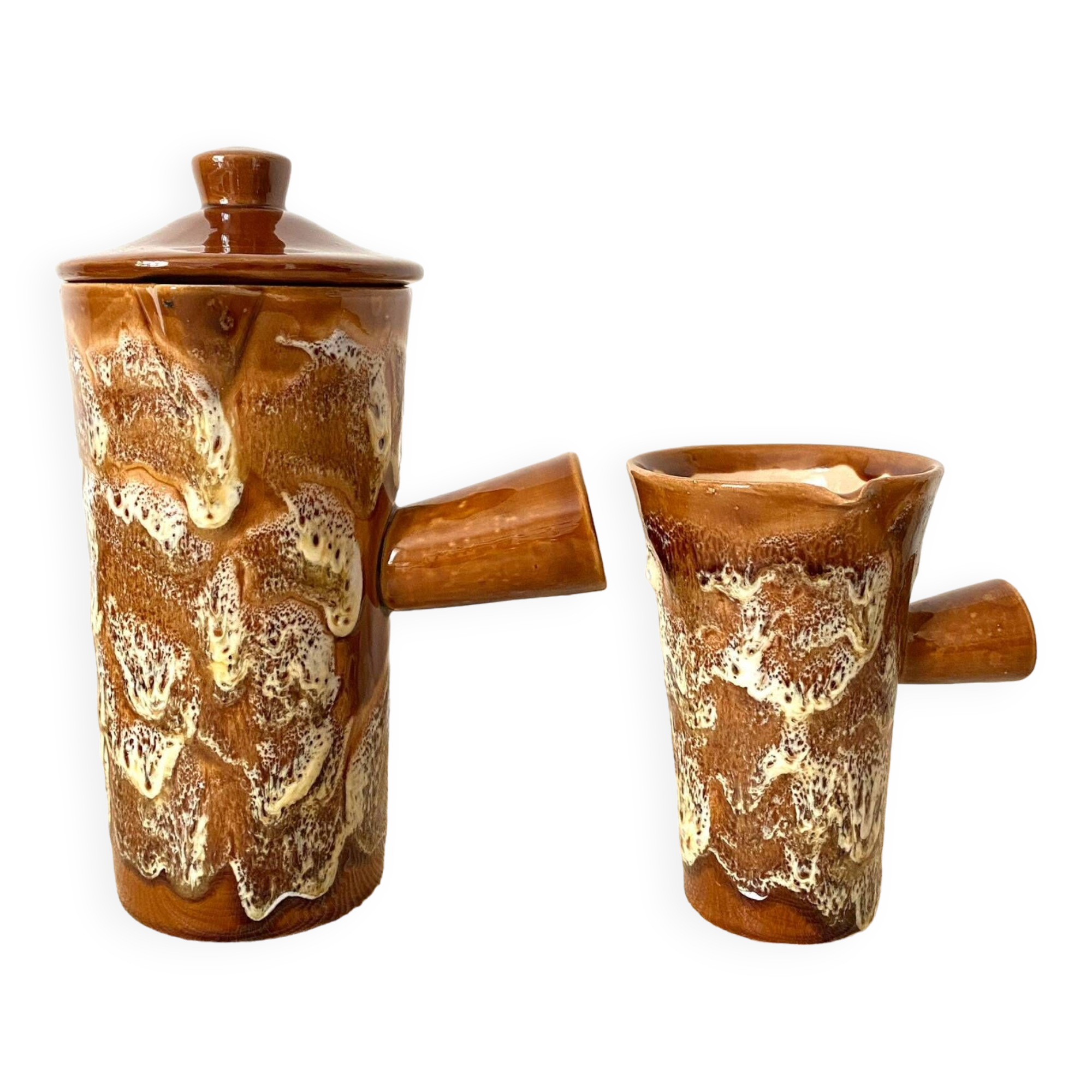 Fat lava ceramic teapot and milk jug from the 70s