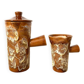 Fat lava ceramic teapot and milk jug from the 70s