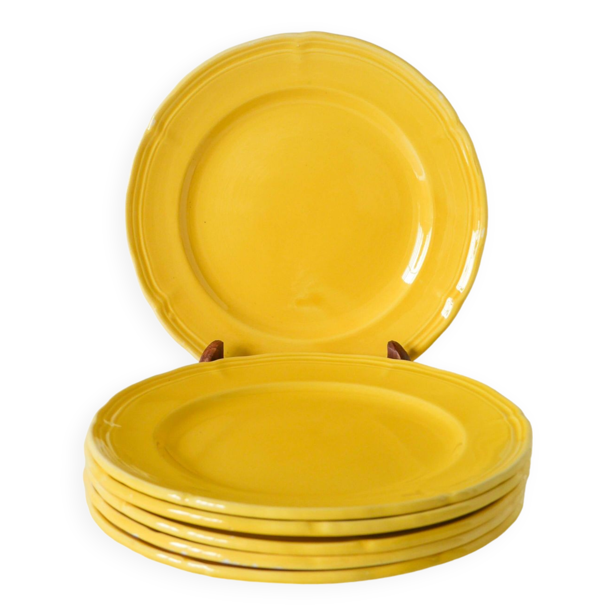 Set of 6 Badonviller lemon yellow dessert plates, 1960