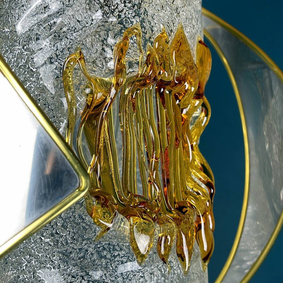 Amber chrome chandelier Murano mid-century by Toni Zuccheri for Mazzega, Italy, 1970s.