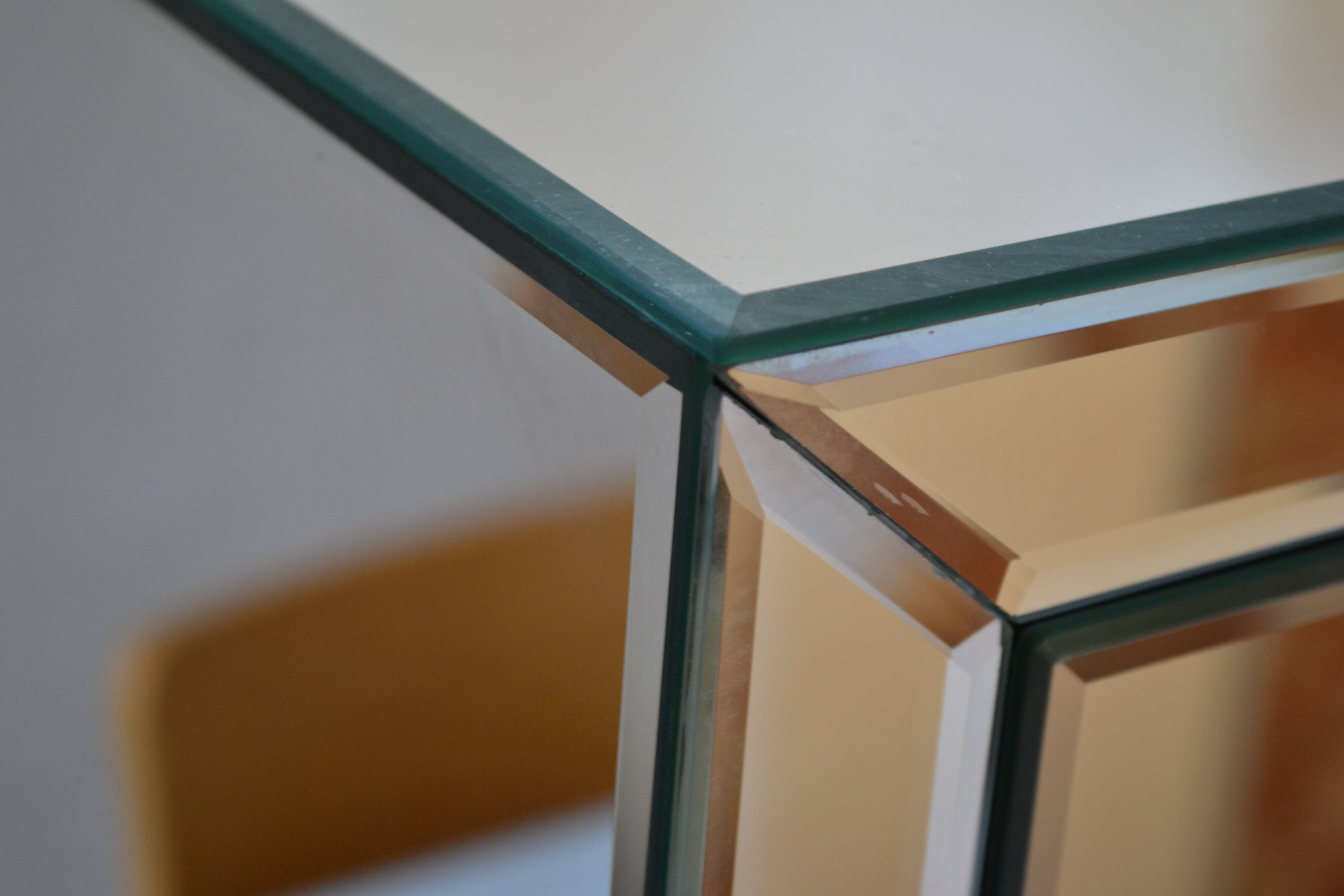 Hollywood Regency style beveled mirror bedside table