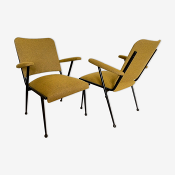 Duo of bridge armchairs, restored,