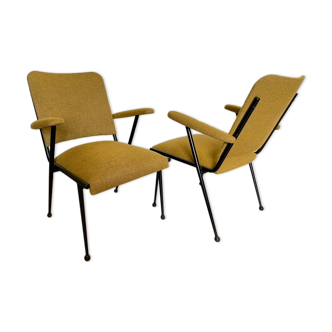 Duo of bridge armchairs, restored,