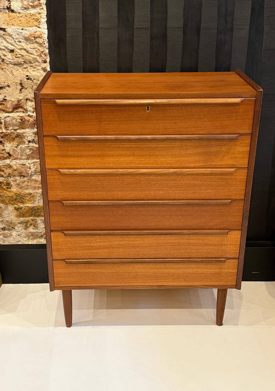Large Scandinavian teak chest of drawers.