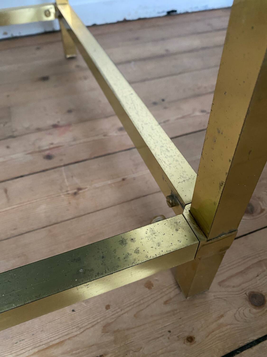 Vintage square brass and smoked glass coffee table