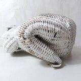 Corbeille à papier grenouille vintage en rotin blanc