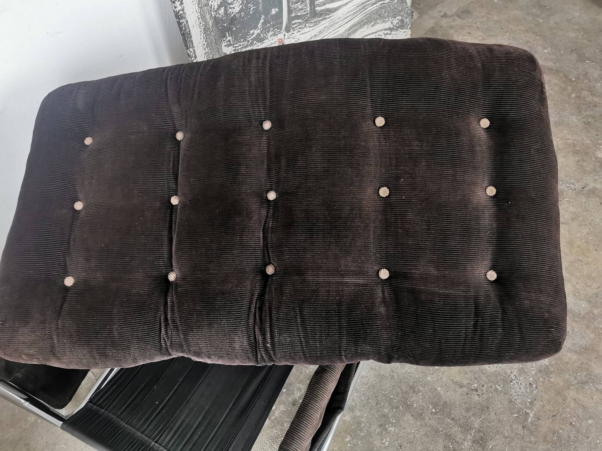 Velvet and tubular metal armchair 1980