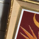 Framed peacock tapestry 75 x 61cm