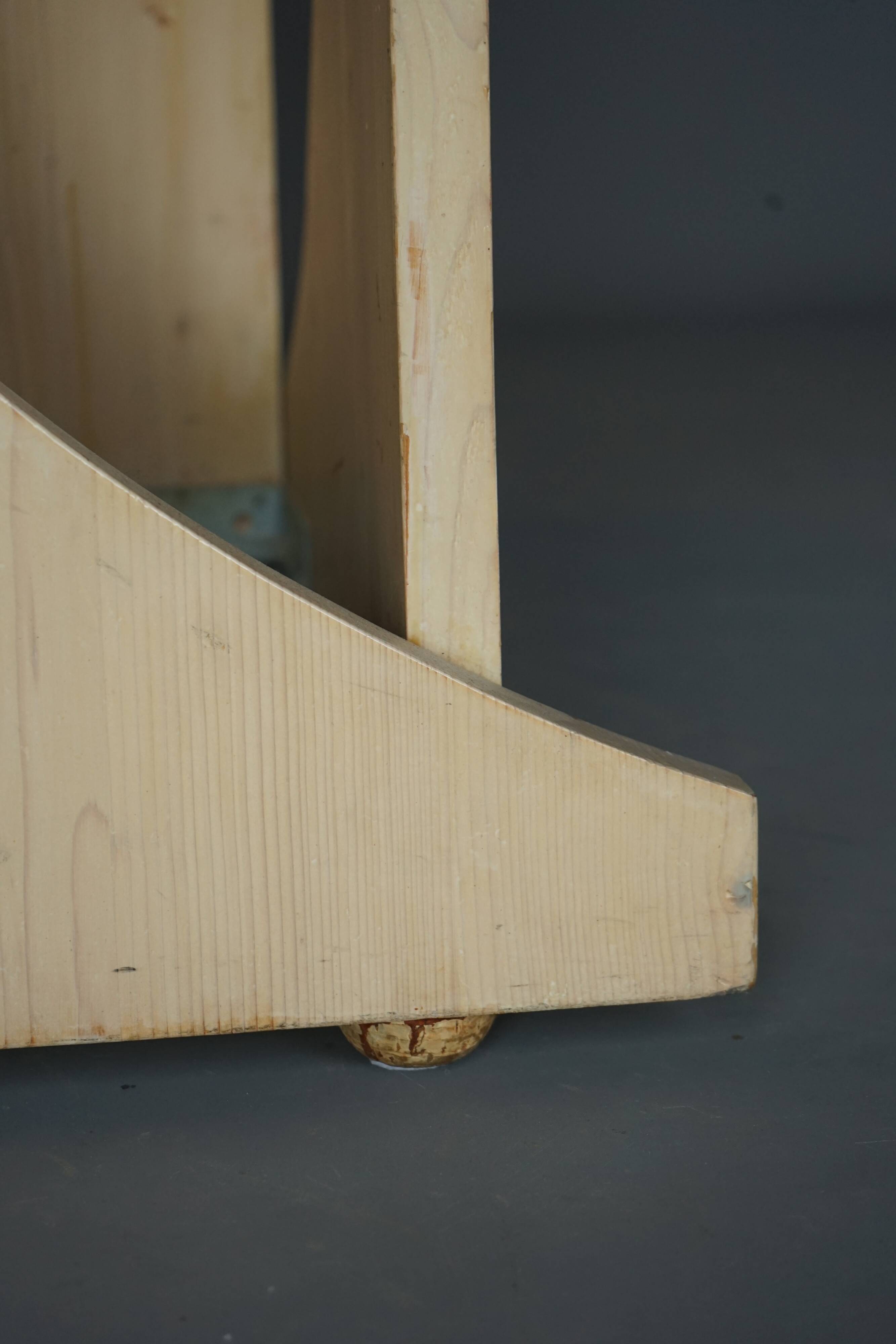 Architectural hand built Dining Table in white washed pine, 1970s