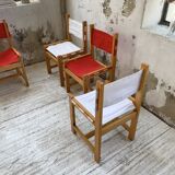 Set of 4 80s colored pine chairs