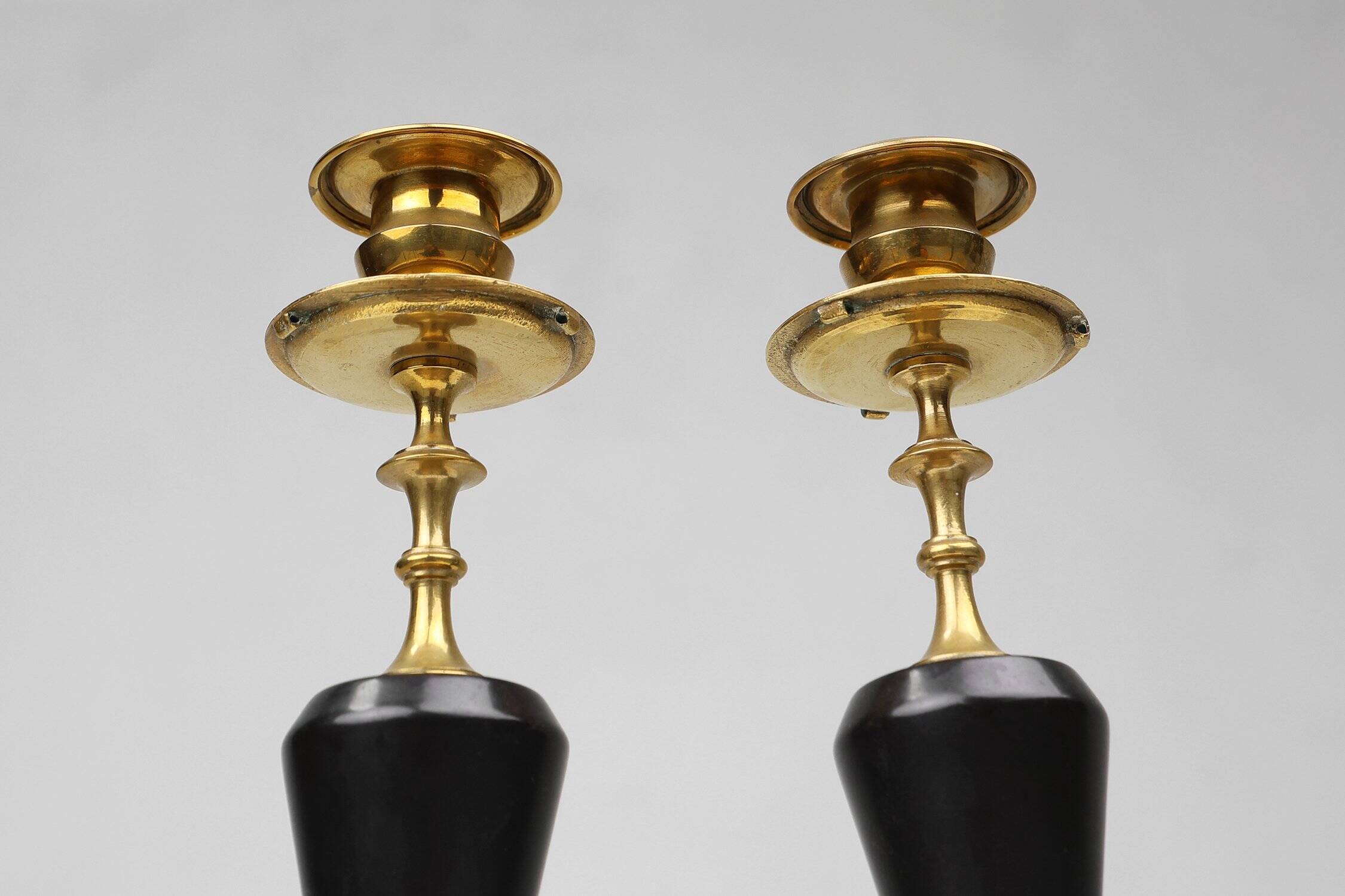 Empire Style Bronze and Ceramic Candlesticks, France, 1870s, Set of 2