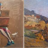 Two-sided painting "The Artist at Work + Landscape" HSP signed E. Bullio (circa 1920)