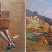 Two-sided painting "The Artist at Work + Landscape" HSP signed E. Bullio (circa 1920)